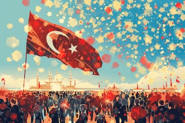 Group of people with Turkey flag, suitable for national events