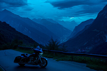 Motorcycle in a mountainous landscape