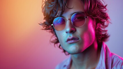 Obraz premium Man Wearing Yellow Jacket and Purple Glasses
