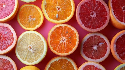 Three Oranges Halves on Pink Surface