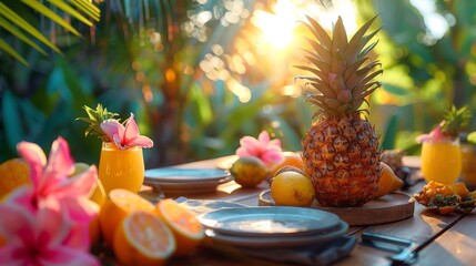 Pineapple on Wooden Table