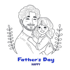 Father's day card, line art style, father and daughter