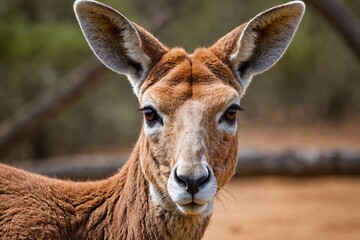 Fototapeta premium top close and full framed view of Red Kangaroo head , detailed and sharp textures, large depth of field