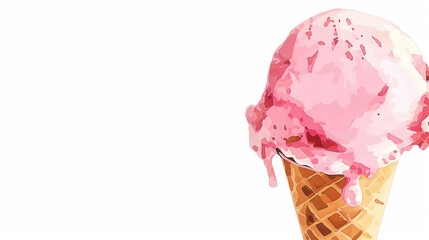 Illustration of a scoop of ice cream in a cone on a white background, with space for text