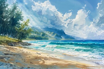 Illustrate the beauty of natures resilience with a photorealistic watercolor scene at eye-level angle