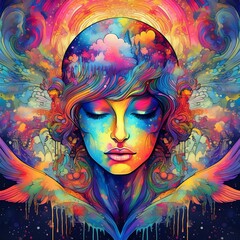 Fototapeta premium psychedelic abstract portrait of a woman graffiti style art spray paint design