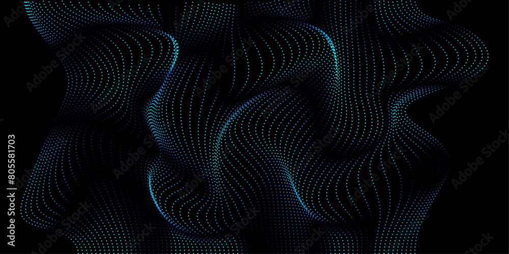 Leinwandbilder abstract background in the metaverse concept with a blue-green light wavy dot pattern. vector illust