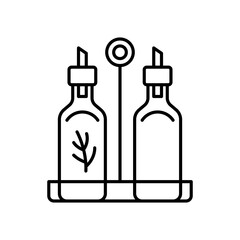 Cooking oils line icon. Two oil bottle on steel rack. Linear illustration related with a cooking, food, organic seeds oils.