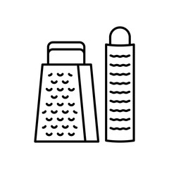 Grater line icon. Food steel grater - for cheese, vegetable, zester. Kitchen utensils. Editable linear illustration, thin stroke.