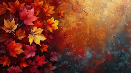 Painting of Autumn Leaves on Wall