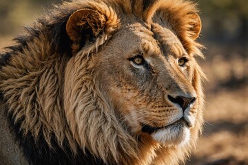 Fototapeta premium top close and full framed view of African Lion head , detailed and sharp textures, large depth of field