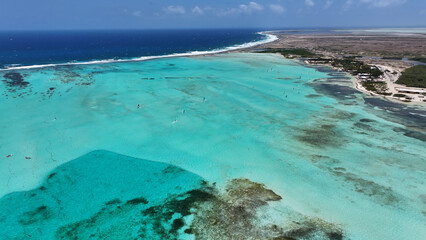 Caribbean Beach At Kralendijk In Bonaire Netherlands Antilles. Beach Landscape. Caribbean Island. Kralendijk At Bonaire Netherlands Antilles. Seascape Outdoor. Nature Tourism.
