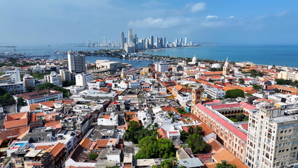 Cartagena De India Skyline At Cartagena De India In Bolivar Colombia. Caribbean Cityscape. Downtown Background. Cartagena De India At Bolivar Colombia. Tourism Landscape. Walled City Landmark.