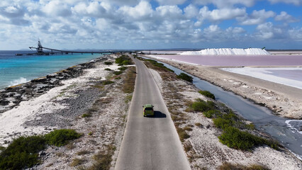 Caribbean Road At Kralendijk In Bonaire Netherlands Antilles. Seascape Landscape. Caribbean Road....