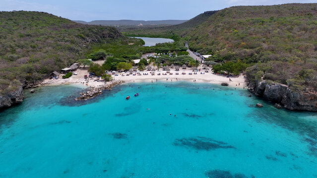 Daaibooi Beach At Willemstad In Netherlands Curacao. Island Beach. Blue Sea Landscape. Willemstad At Netherlands Curacao. Tourism Background. Nature Seascape.