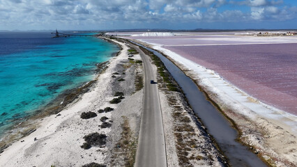 Caribbean Road At Kralendijk In Bonaire Netherlands Antilles. Seascape Landscape. Caribbean Road....
