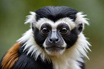 Fototapeta premium top close and full framed view of Pied Tamarin head , detailed and sharp textures, large depth of field