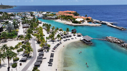 Caribbean Skyline At Willemstad In Netherlands Curacao. Beach Landscape. Caribbean Island. Willemstad At Netherlands Curacao. Seascape Outdoor. Nature Tourism.