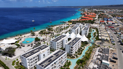 Waterfront Resort At Kralendijk In Bonaire Netherlands Antilles. Beach Landscape. Caribbean Island....