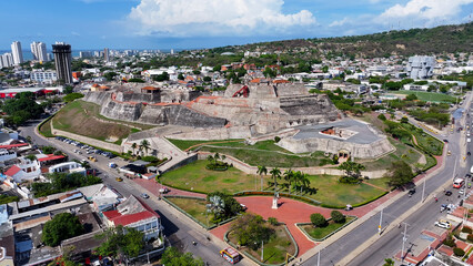 San Felipe Fort At Cartagena In Bolivar Colombia. Medieval Building. Walls Of Cartagena Scenery. Cartagena At Bolivar Colombia. Colorful Skyline. Historical City.