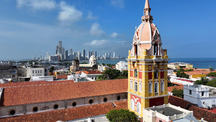 Medieval Church At Cartagena Das Indias In Bolivar Colombia. Caribbean Church. Downtown City....