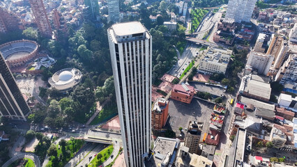 Colpatria Tower At Bogota In District Capital Colombia. High Rise Buildings Landscape. Cityscape...