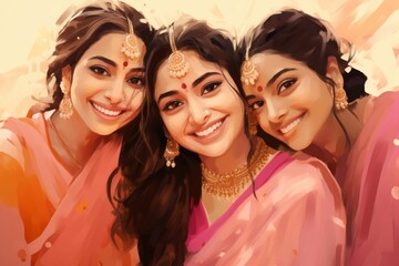 Fototapeta premium Three Women Posing Together for a Picture