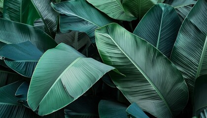 tropical banana leaf texture in garden abstract green leaf large palm foliage nature dark green background