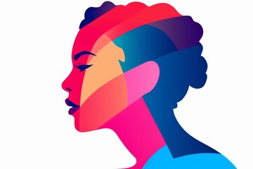 Womans Profile on Multicolored Background