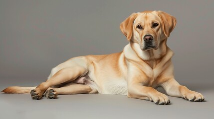 Realistic Labrador Dog Resting on Plain Background, Space for Text Overlay