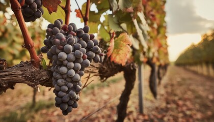 after harvesting in october some grapes remain on the vine and dried out - Powered by Adobe