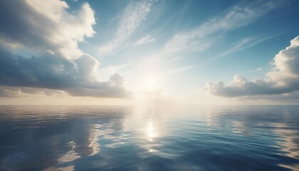 blue sky with clouds horizon sunlight reflected in water clouds waves empty sea landscape natural empty scene 3d illustration - Powered by Adobe