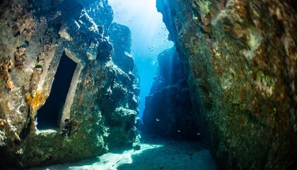 underwater ancient city in the depths of the ocean atlantis lost world ancient sunken architecture...
