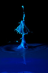 drops of colored water falling, colliding with each other forming figures