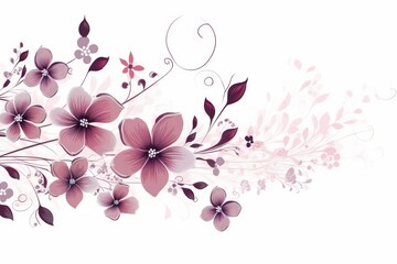 White Background With Pink Flowers and Leaves