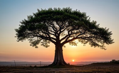 professional photograph of single tree in sunset
