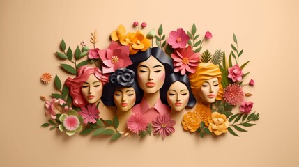 Group of Women Standing by Flower-Covered Wall