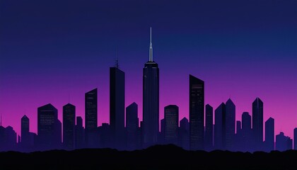 The silhouette of an urban skyline during twilight, under a clear sky smoothly shaded 