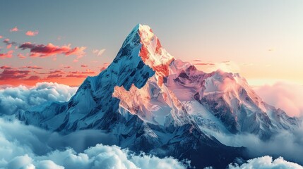 Cloud-covered Mountain Under Pink Sky