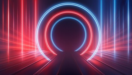 3d render abstract background with red blue neon light