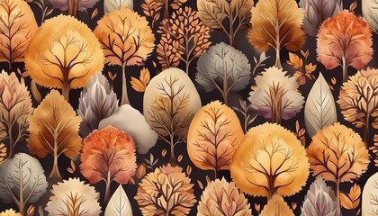 seamless watercolor pattern of autumn trees