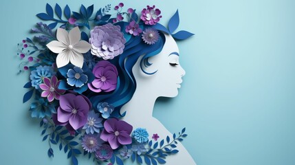 Woman With Blue Hair and Flowers in Her Hair
