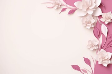 Naklejka premium Pink Background With Paper Flowers and Leaves
