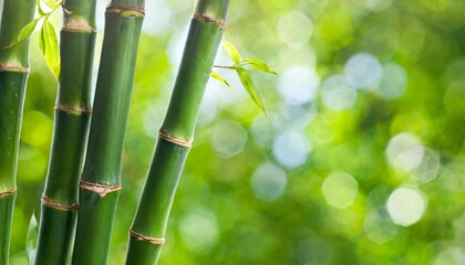 green bamboo branches on green background space for text