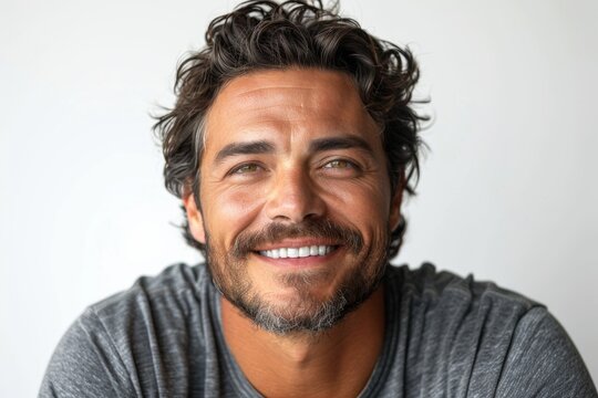 Middle-aged man with a warm smile and prominent dimples wearing a gray shirt