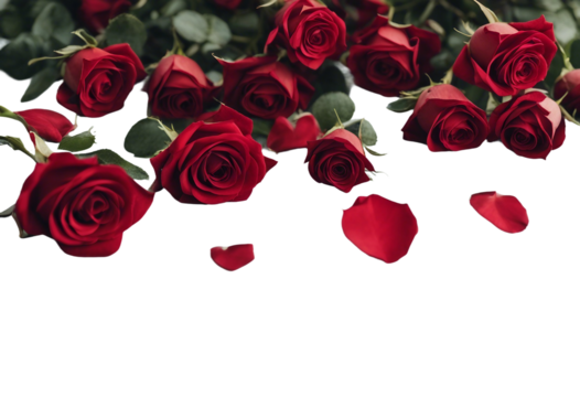 Bunch Roses Lay Flat Red isolated on transparent background