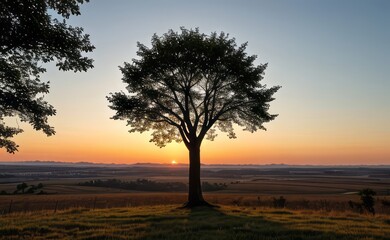 professional photograph of single tree in sunset