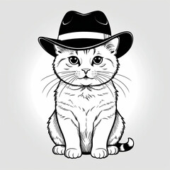 Cute cat wearing a hat within white background 