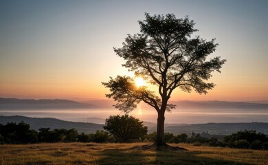 Obraz premium professional photograph of single tree in sunset