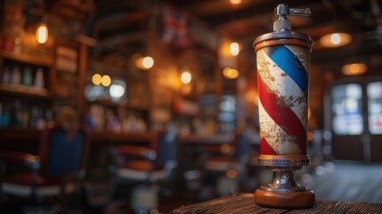 Barber Pole on Wooden Table
